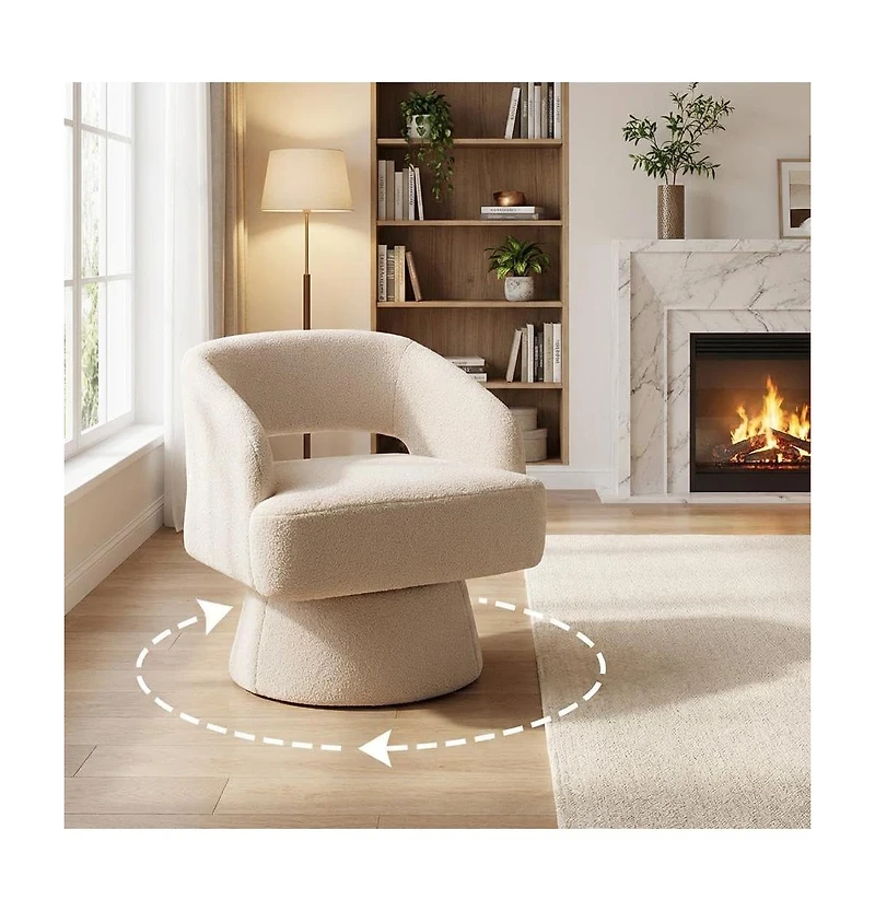 gaomon Modern Swivel Barrel Accent Chair,360 Velvet Upholstered Armchair with Striped Backrest and Plush Padding,Comfy Round Lounge Chair