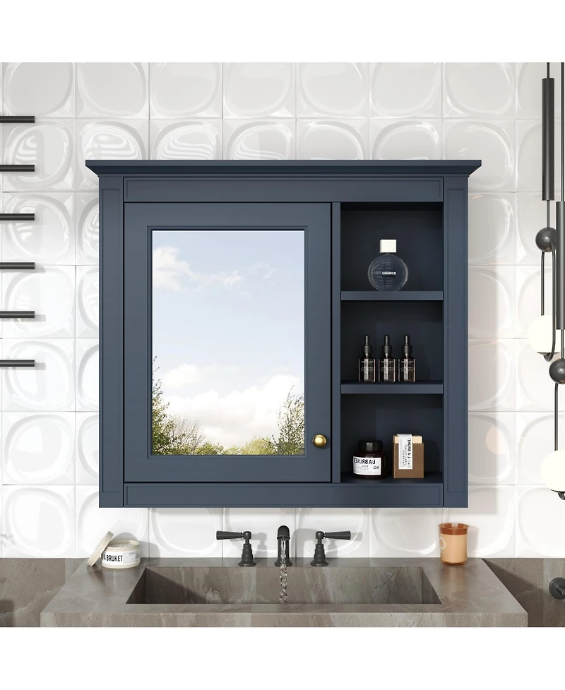 Phying Modern Wall Mounted Medicine Cabinet Bathroom Storage Cabinet with Mirror and 3 Open Shelves