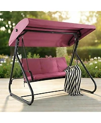 gaomon 3-Seat Outdoor Swing Glider with Canopy, Converts to Bed, 750 lbs Capacity for Patio Backyard Garden