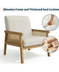 gaomon Linen Accent Chair,Rattan Armchair with Wooden Frame,High Back,Upholstered Reading Chair Leisure Chairs for Living Room Bedroom