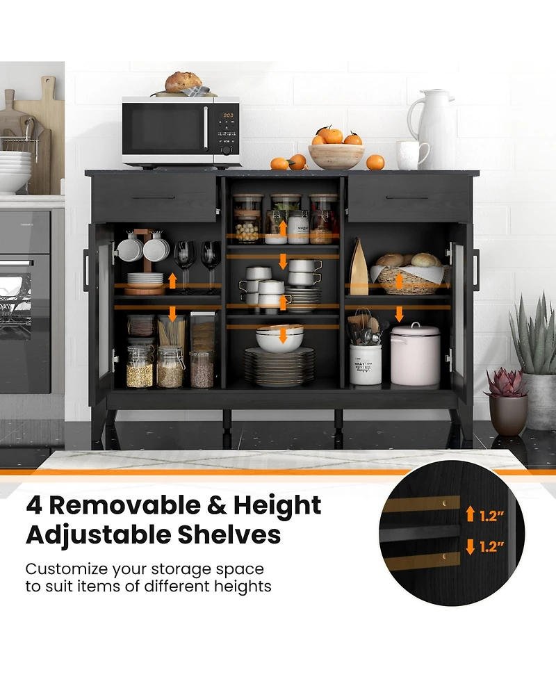 Gouun Sideboard Buffet Cabinet with 2 Drawers and 4 Adjustable Shelves, 52 x 15.5 x 35.5