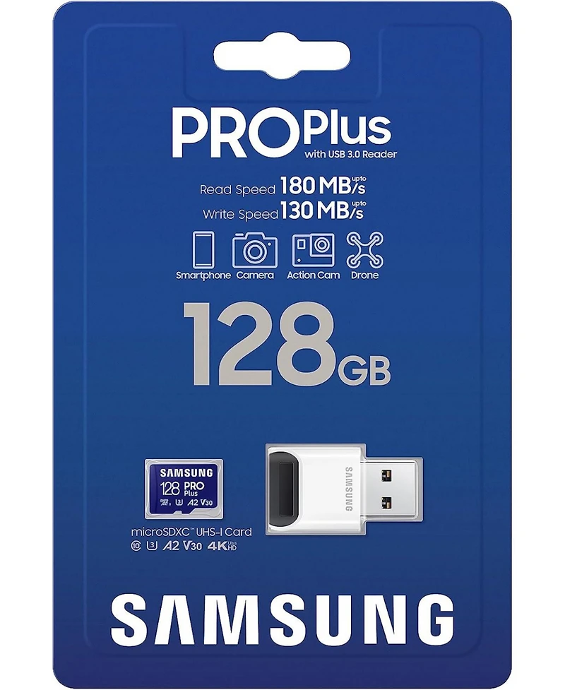 Samsung 128GB Pro Plus microSD Memory Card + Reader