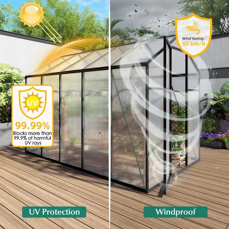 Streamdale Furniture Gain height 6x10 Feet Aluminum Greenhouse with Polycarbonate Panels