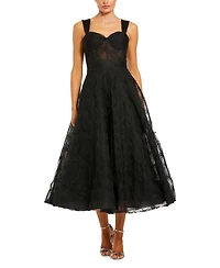 Mac Duggal Women's Sleeveless A Line Bustier Floral Tulle Midi Dress