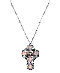 Symbols of Faith Silver Pewter Tone Ab Topaz Teardrop Crystal Pendant Cross 24" Necklace