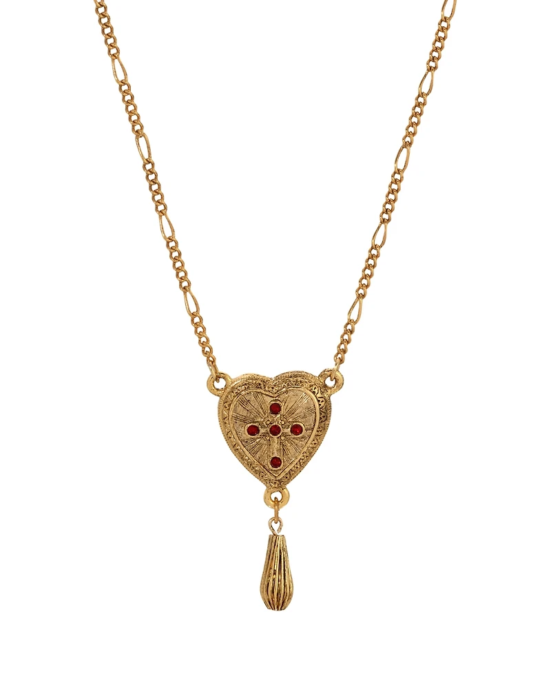 Symbols of Faith Gold-Tone Heart Red Crystal Cross Bead Drop 18" Necklace