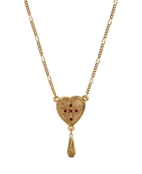 Symbols of Faith Gold-Tone Heart Red Crystal Cross Bead Drop 18" Necklace