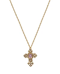 Symbols of Faith 14k Gold Dipped Amy Stone Crystal Cross 24" Necklace