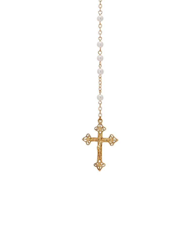Symbols of Faith 14k Gold Dipped Mary Child Decal Imitation Pearl Rosary