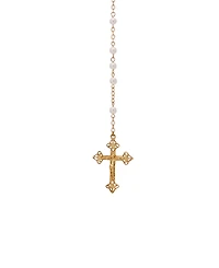 Symbols of Faith 14k Gold Dipped Mary Child Decal Imitation Pearl Rosary