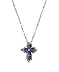 Symbols of Faith Pewter Rectangle Montana Crystal Cross Chain 20" Necklace