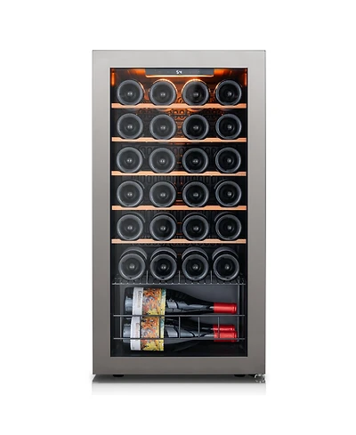 Ca'Lefort Wine Cooler Refrigerator 28 Bottle Mini Wine Fridge 3 color Led Freestanding Wine Cellar with Glass Door