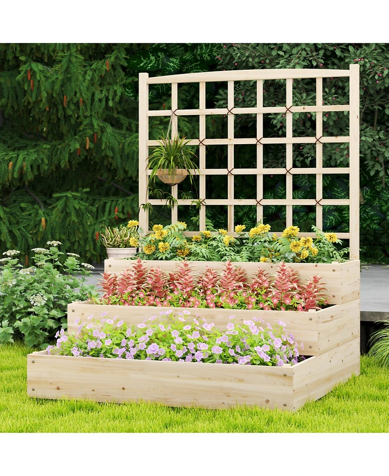 Sugift Three Tier Raised Garden Bed with Lattice Trellis Base