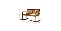 Mondawe Patio Rocking Loveseat Wood 2-Person Outdoor Rocker Bench with Cushions