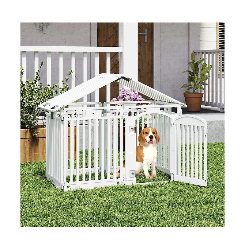 Ruie 8-Panel Plastic Dog Fence Indoor Outdoor Pen with Locking Door