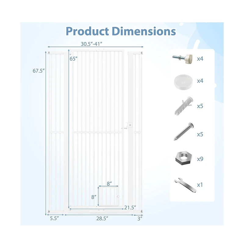 Ruie 67.5 inch Extra Tall Pet Gate with 30.5-41 in Adjustable Width Opening