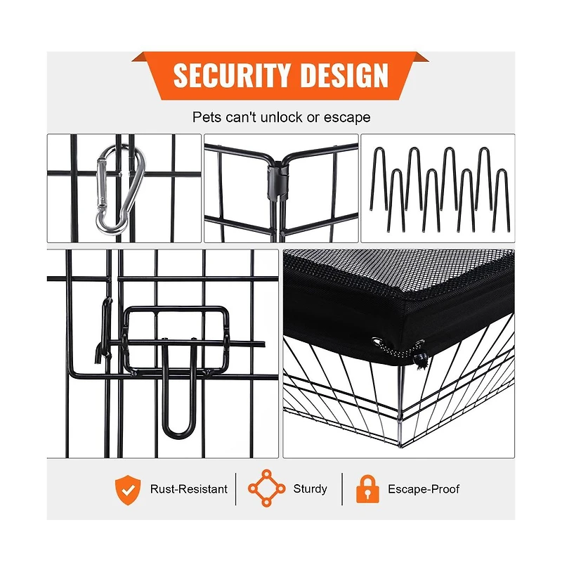 Ruie 8 Panel Foldable Metal Dog Playpen with Top Cover and Ground Stakes 24 in H
