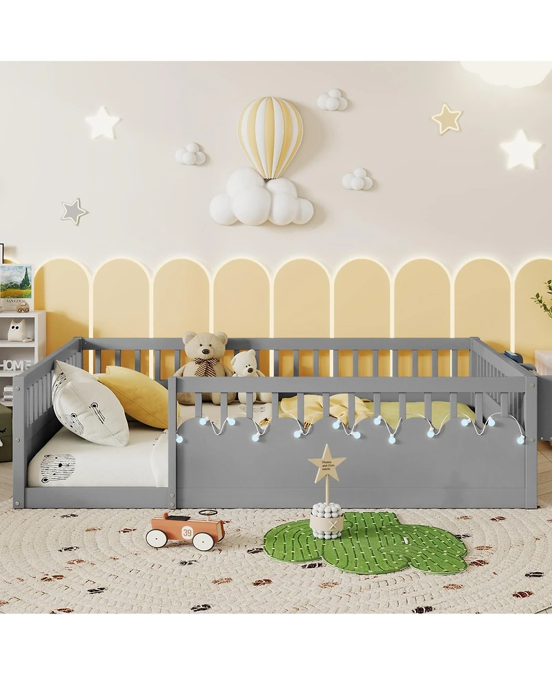 Rainsken Montessori Floor Bed with Storage Shelf and Light