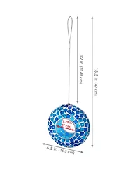 Outdoor Garden Patio Round Glass with Mosaic Design Hanging Fly-Through Bird Feeder