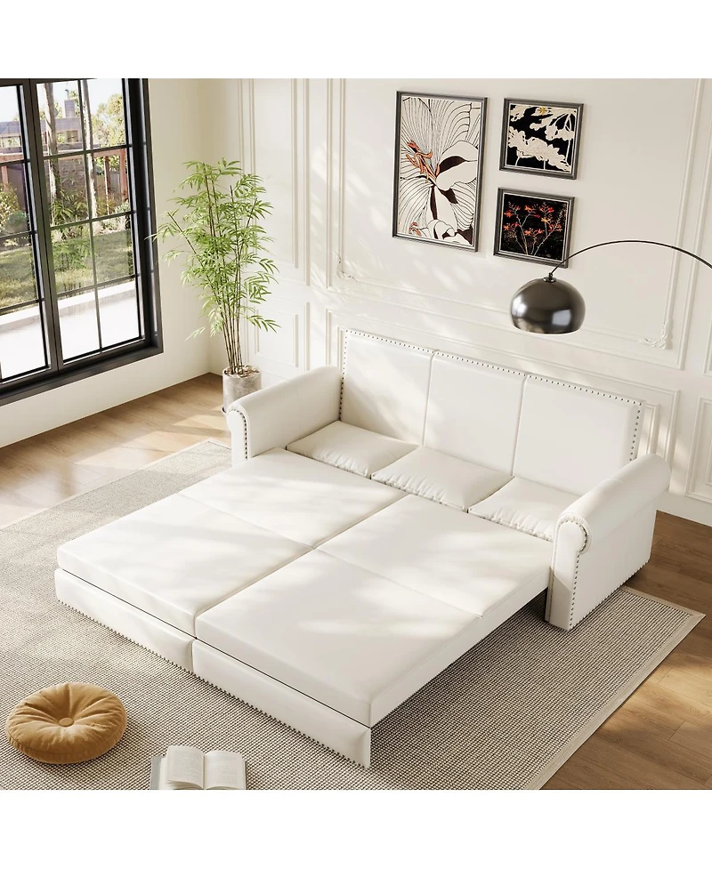 Streamdale Furniture Chesterfield Faux Leather Sleeper Sofa with Nailhead Trim