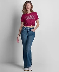 Dkny Jeans Women's Stacked Rhinestone Dome Stud Logo Crewneck T-Shirt