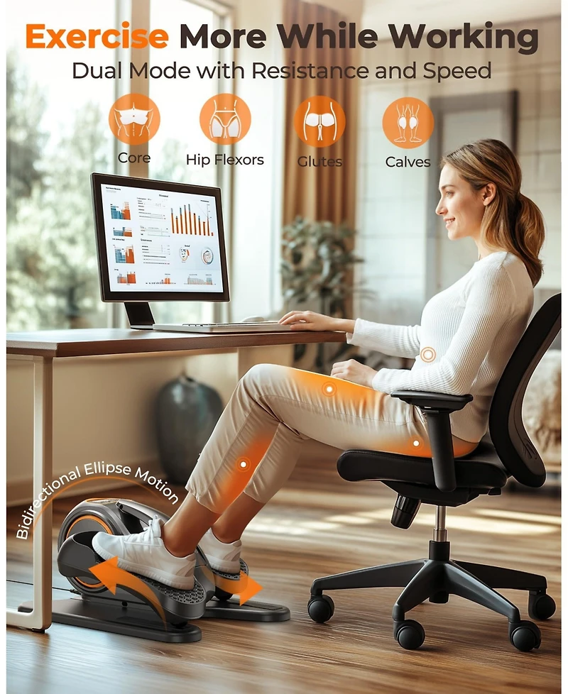 Fed Fitness 3-in-1 Under Desk Elliptical, Quiet and Portable Electric Seated Pedal Exerciser with 10 Level Resistances and Speeds, Remote Control