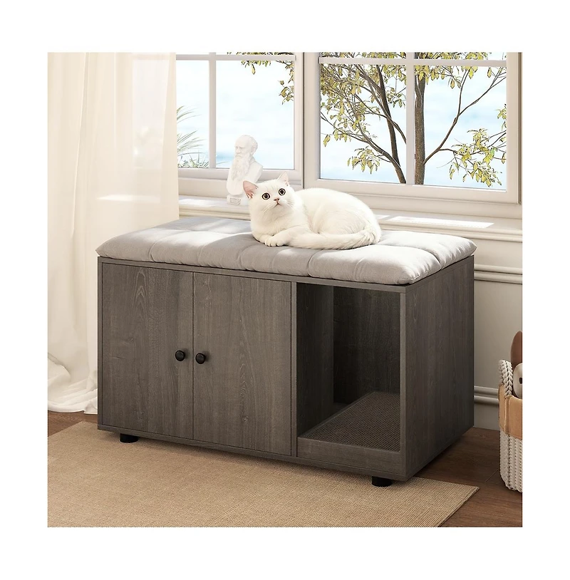Ruie 35.5 Inch Wooden Hidden Cat Litter Box Enclosure Cabinet with Scratching Board