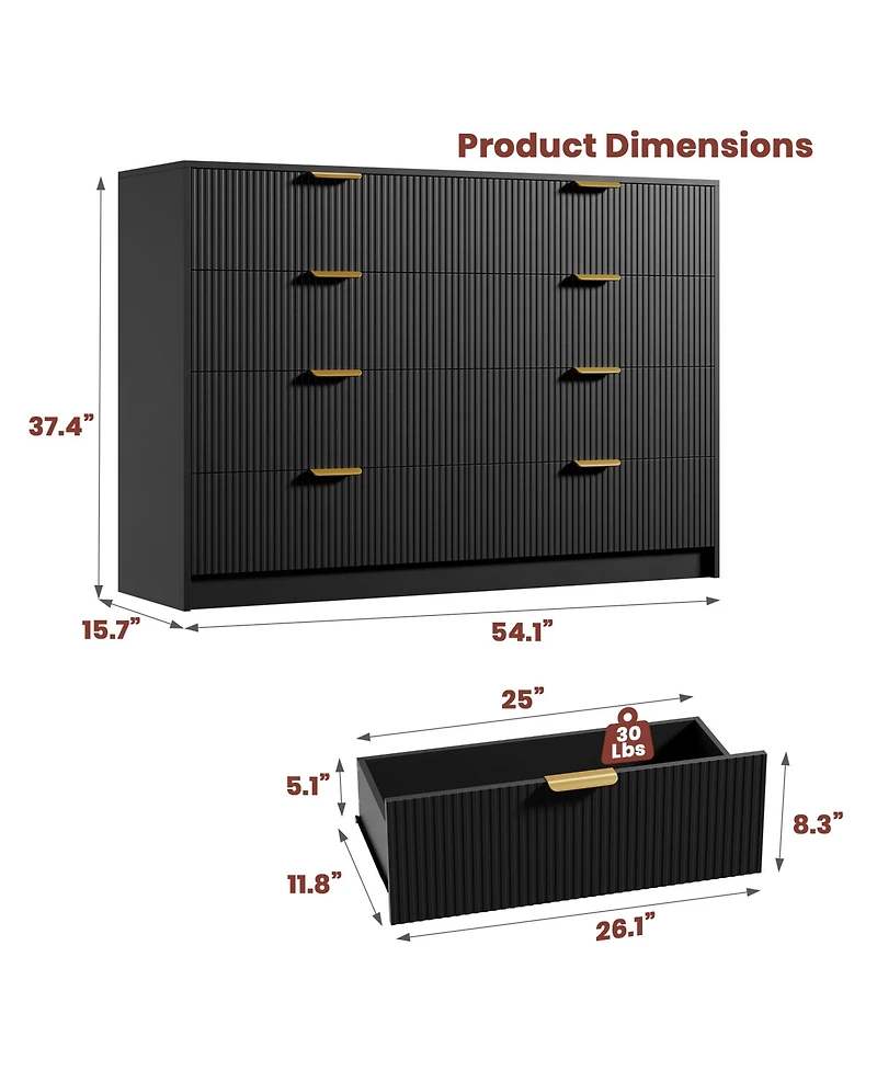 gaomon Fluted 8 Drawers Dresser For Bedroom, Wide Modern Chest of with Metal Handles, Living Room, Entryway, Hallway