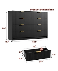 gaomon Fluted 8 Drawers Dresser For Bedroom, Wide Modern Chest of with Metal Handles, Living Room, Entryway, Hallway