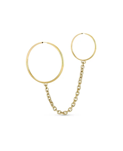 Bling Jewelry Simple Solid 10K Yellow Gold 2 Hole Piercing Chain Endless Mini Hoop Earlobe Cartilage Earring 11MM Snug Fitting