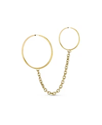 Bling Jewelry Simple Solid 10K Yellow Gold 2 Hole Piercing Chain Endless Mini Hoop Earlobe Cartilage Earring 11MM Snug Fitting