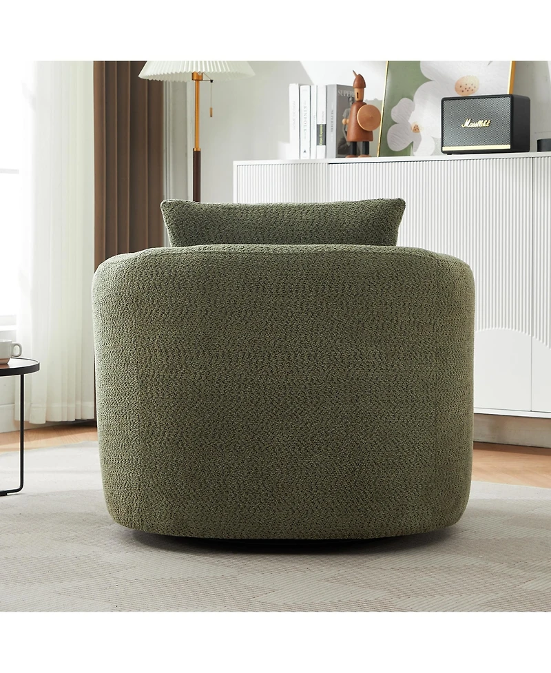 Rainsken 360degree(s) Swivel Sofa Chair, 38.2" Upholstered Barrel Chair with Deep Seating and a Throw Pillow for Living Room, Bedroom
