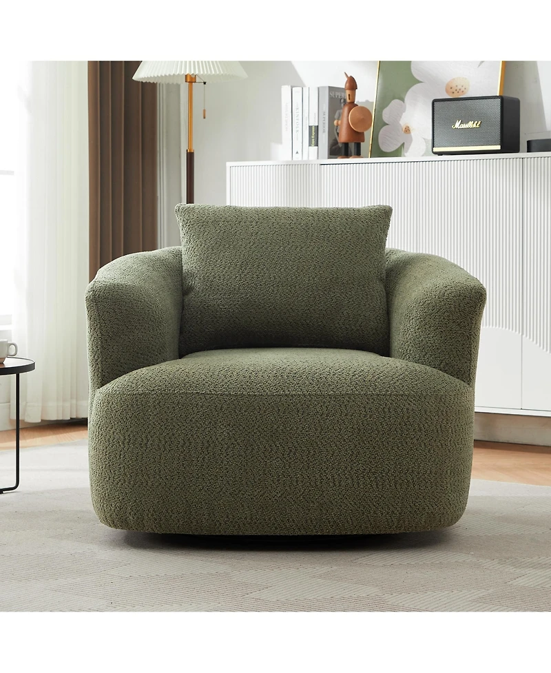 Rainsken 360degree(s) Swivel Sofa Chair, 38.2" Upholstered Barrel Chair with Deep Seating and a Throw Pillow for Living Room, Bedroom