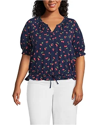 Lands' End Plus Elbow Sleeve Lightweight Jersey Gathered Adjustable Hem Blouse