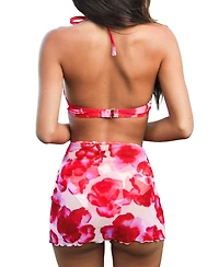 Cupshe Women's Floral Halter Bikini Set with Sarong