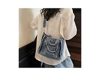 Susu Women's Rework Tote Bag Crossbody Shoulder Bag Washed Blue Mini Satchel Top Handle Everyday Casual Handbag