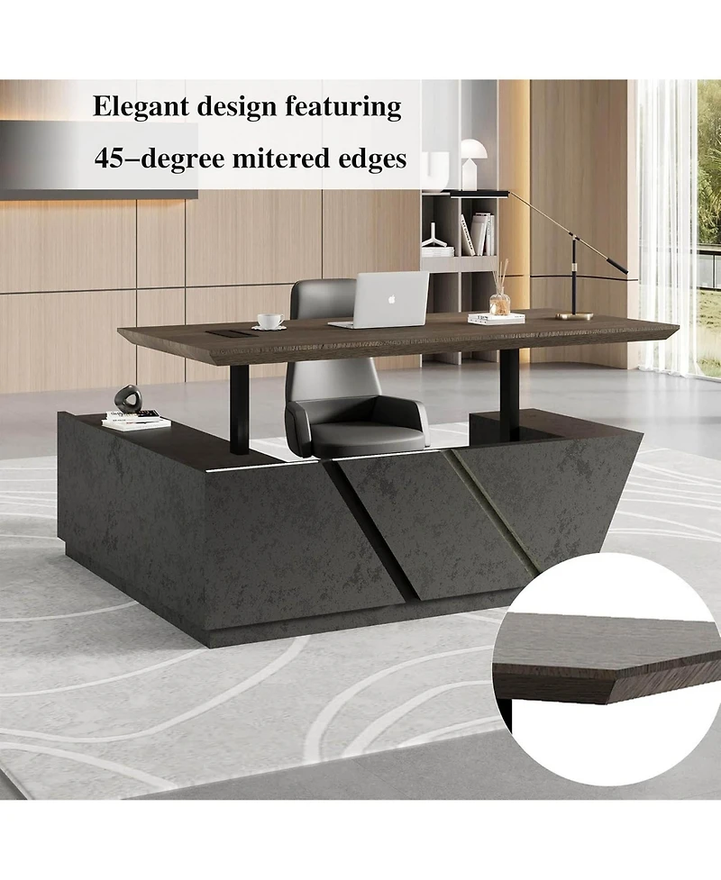 Logicfox Adjustable Executive Desk with Drawers File Cabinets Led Light