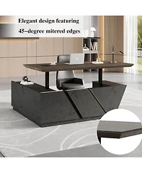 Logicfox Adjustable Executive Desk with Drawers File Cabinets Led Light