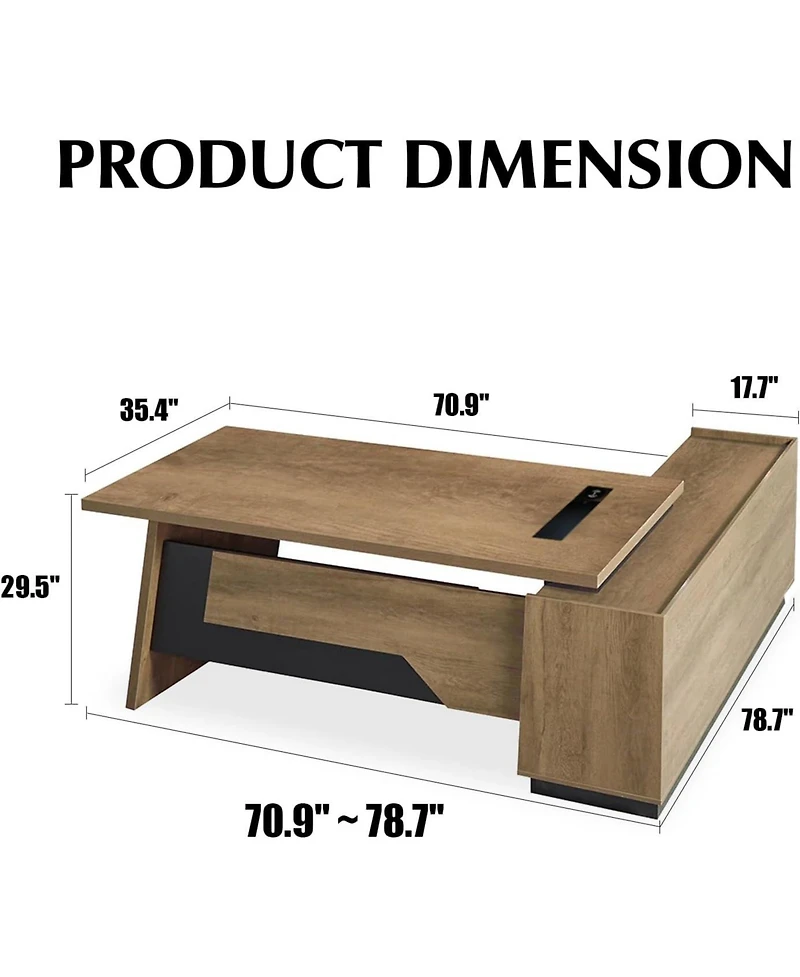 Logicfox Modern Executive Desk with Drawers and Printer Shelf Configurable Length 70.8" or 78.7