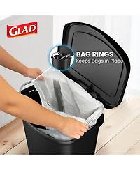 Glad Trash Can with Lid, Stainless Foot Pedal and Garbage Bag Rings, 13 Gal