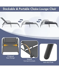 Gymax 2PCS Patio Lounge Chair Chaise w/ Adjustable Reclining Armrest