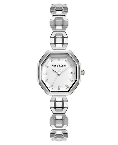 Anne Klein Women's Quartz Octagonal Crystal Accented Dial Silver-Tone Stainless Steel Expansion Band Watch 24mm