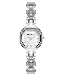 Anne Klein Women's Quartz Octagonal Crystal Accented Dial Silver-Tone Stainless Steel Expansion Band Watch 24mm