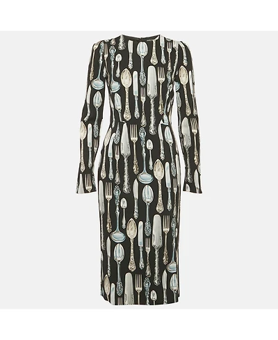 Pre-Owned Dolce & Gabbana Women's Cutlery Print Crepe Sheath Dress