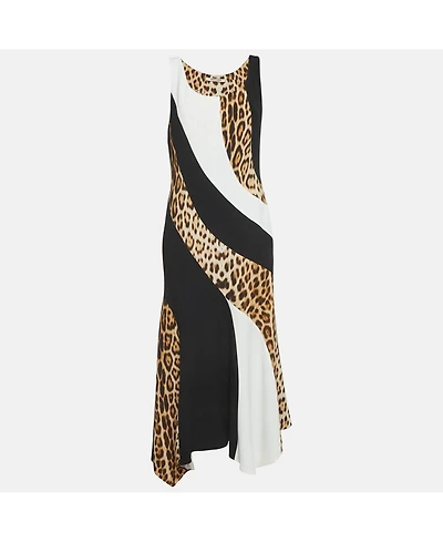 Pre-Owned Roberto Cavalli Women's Print Stretch Crepe Asymmetric Maxi Dress