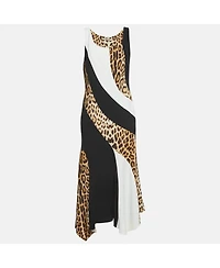 Pre-Owned Roberto Cavalli Women's Print Stretch Crepe Asymmetric Maxi Dress