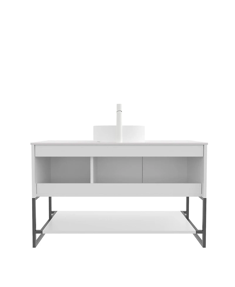 Sillysis 47.6 Inch Bathroom Vanity with Matte Round Ceramic Basin, Sintered Stone Countertop, Storage Cabinet and Open Shelf