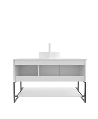 Sillysis 47.6 Inch Bathroom Vanity with Matte Round Ceramic Basin, Sintered Stone Countertop, Storage Cabinet and Open Shelf
