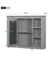 Rainsken 35" x 27.5" Wall Mounted Bathroom Storage Cabinet with Adjustable Shelves and Mirror