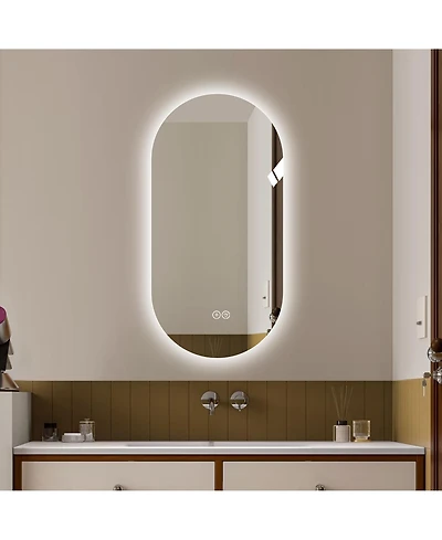 Rainsken 4824 Inch Oval Led Bathroom Mirror, Wall Mounted Anti-Fog Touch Screen Vanity Mirror with 3 Color Temperatures for Home